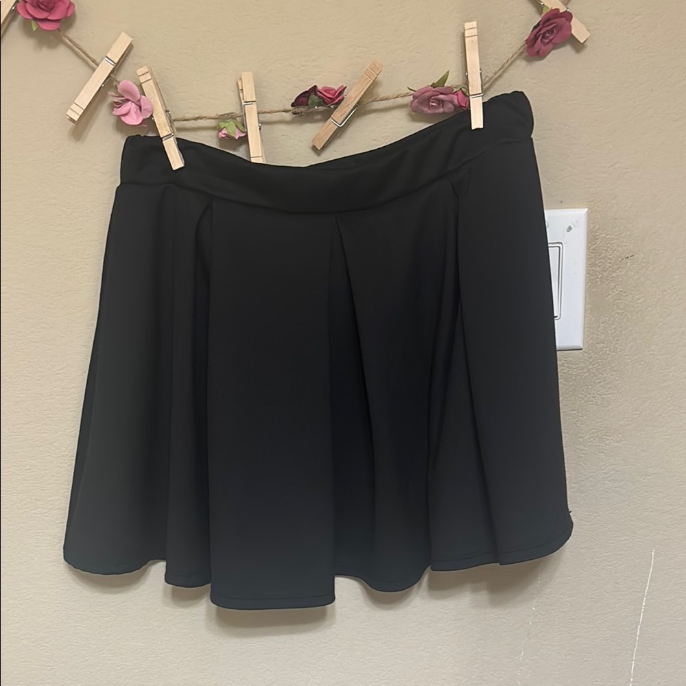 Black Mini Pleated Skater Skirt for Work